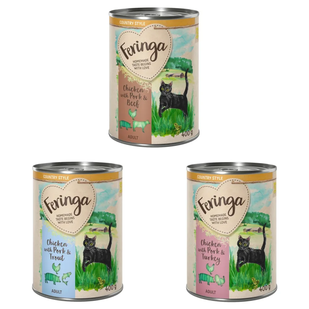 Sparpaket Feringa Country Style Menü 24 x 400 g - Mixpaket 1: Pute, Rind, Forelle