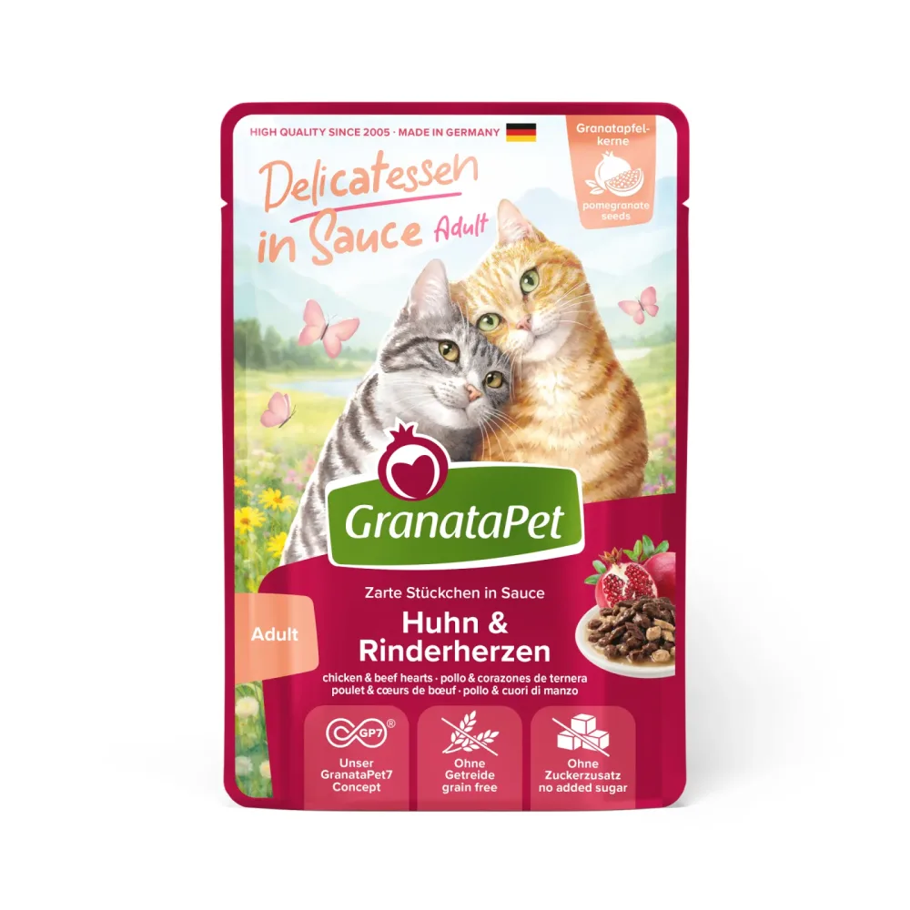 GranataPet Delicatessen in Sauce 12 x 100 g - Huhn & Rinderherzen
