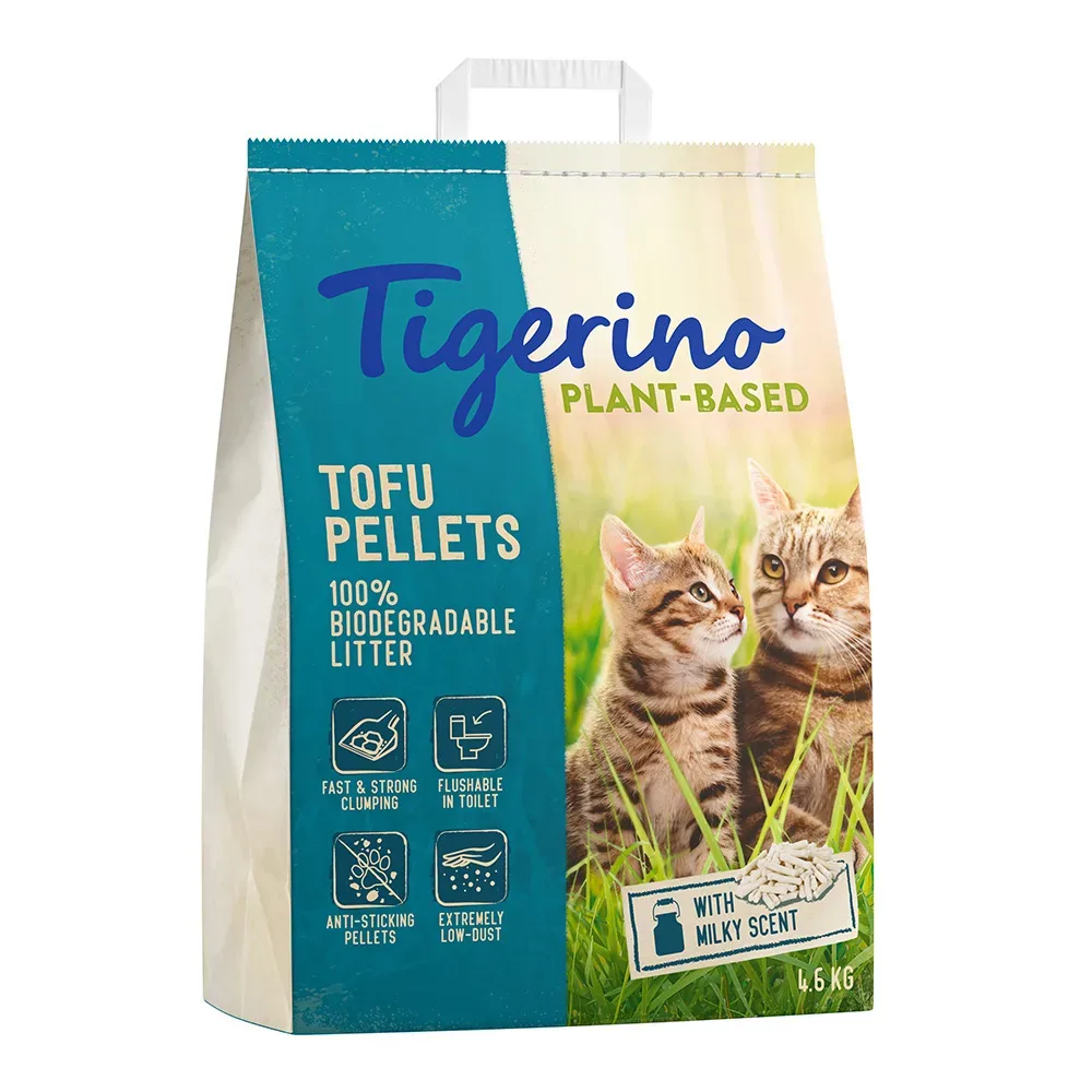 Tigerino Plant-Based Tofu Katzenstreu ? Milch-Duft - Sparpaket: 3 x 11 l (13,8 kg)