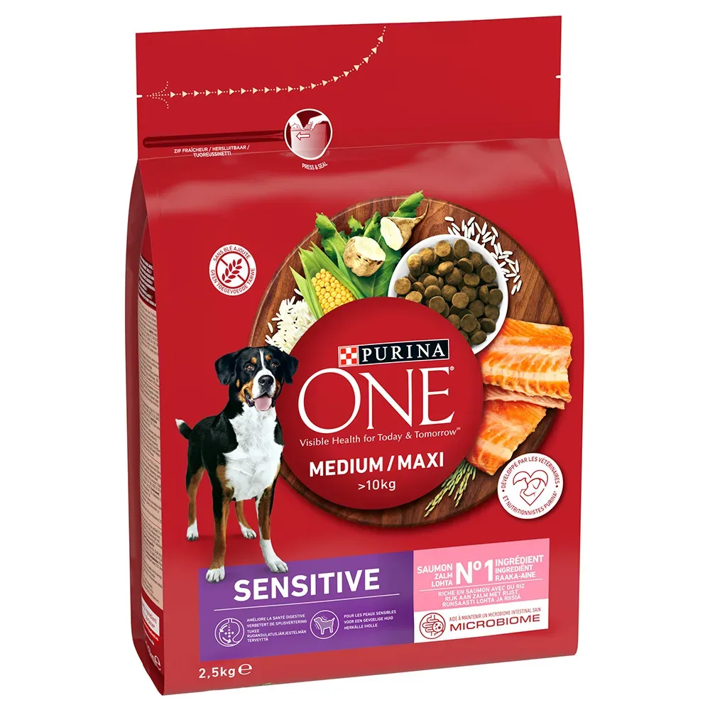 PURINA ONE Medium/Maxi Sensitive Lachs - Sparpaket: 2 x 2,5 kg