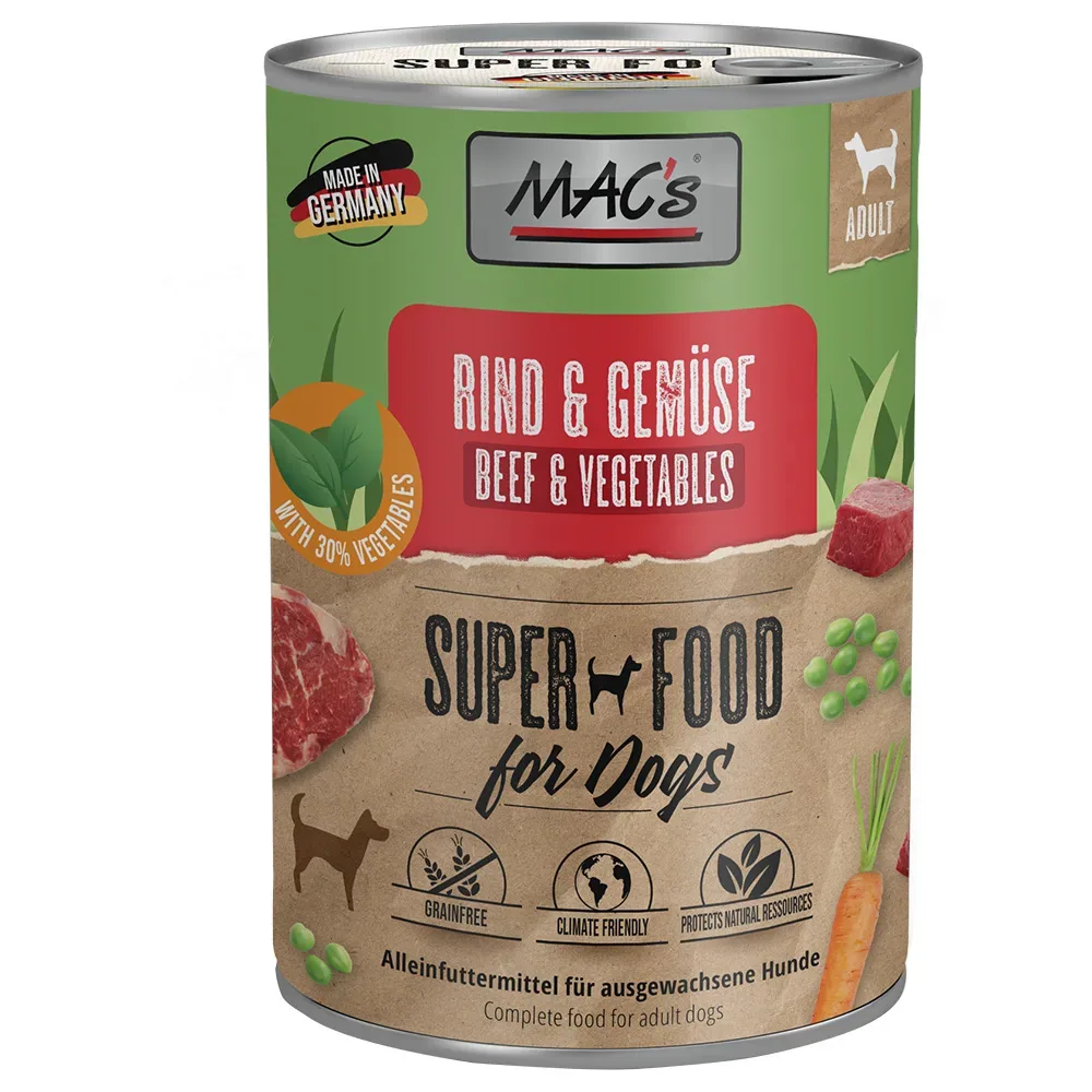 Sparpaket MAC's Nassfutter für Hunde 24 x 400 g - Rind & Gemüse