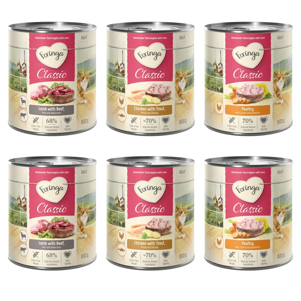 Probiermix Feringa Classic Meat 6 x 800 g  - Mixpaket 1: Geflügel, Lamm & Kaninchen, Huhn & Forelle