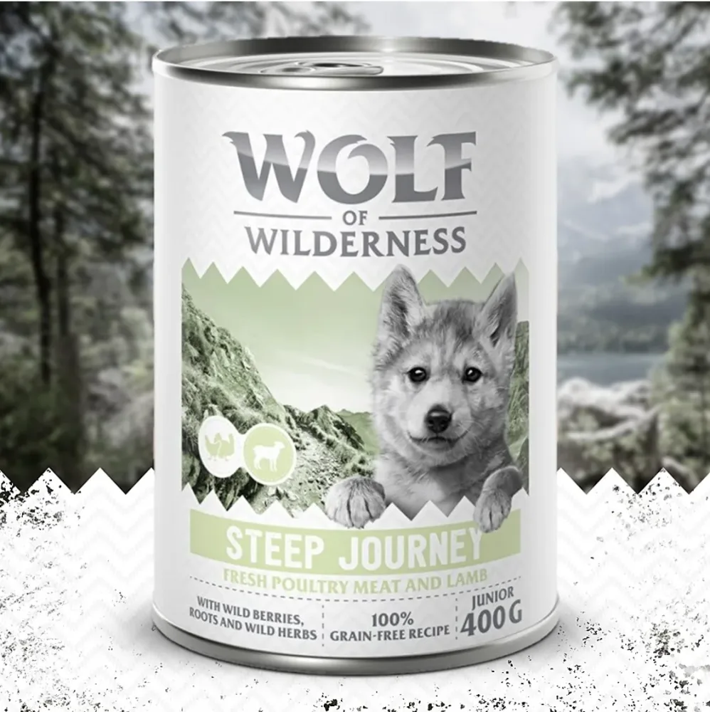 Wolf of Wilderness Junior 6 x 400 g - Mit viel frischem Geflügel  - Muddy Routes - Geflügel mit Schwein