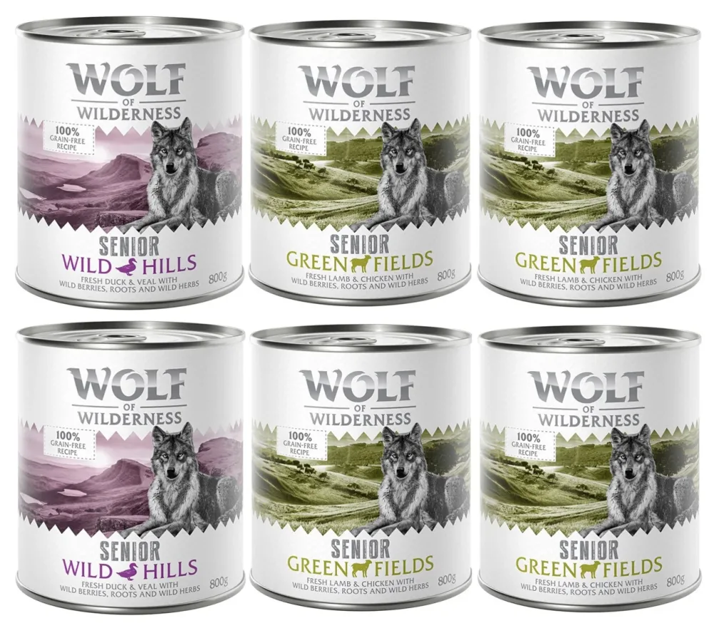 Wolf of Wilderness Senior - Duo-Protein 6 x 800 g - Mix (4x Lamm & Huhn / 2x Ente & Kalb)