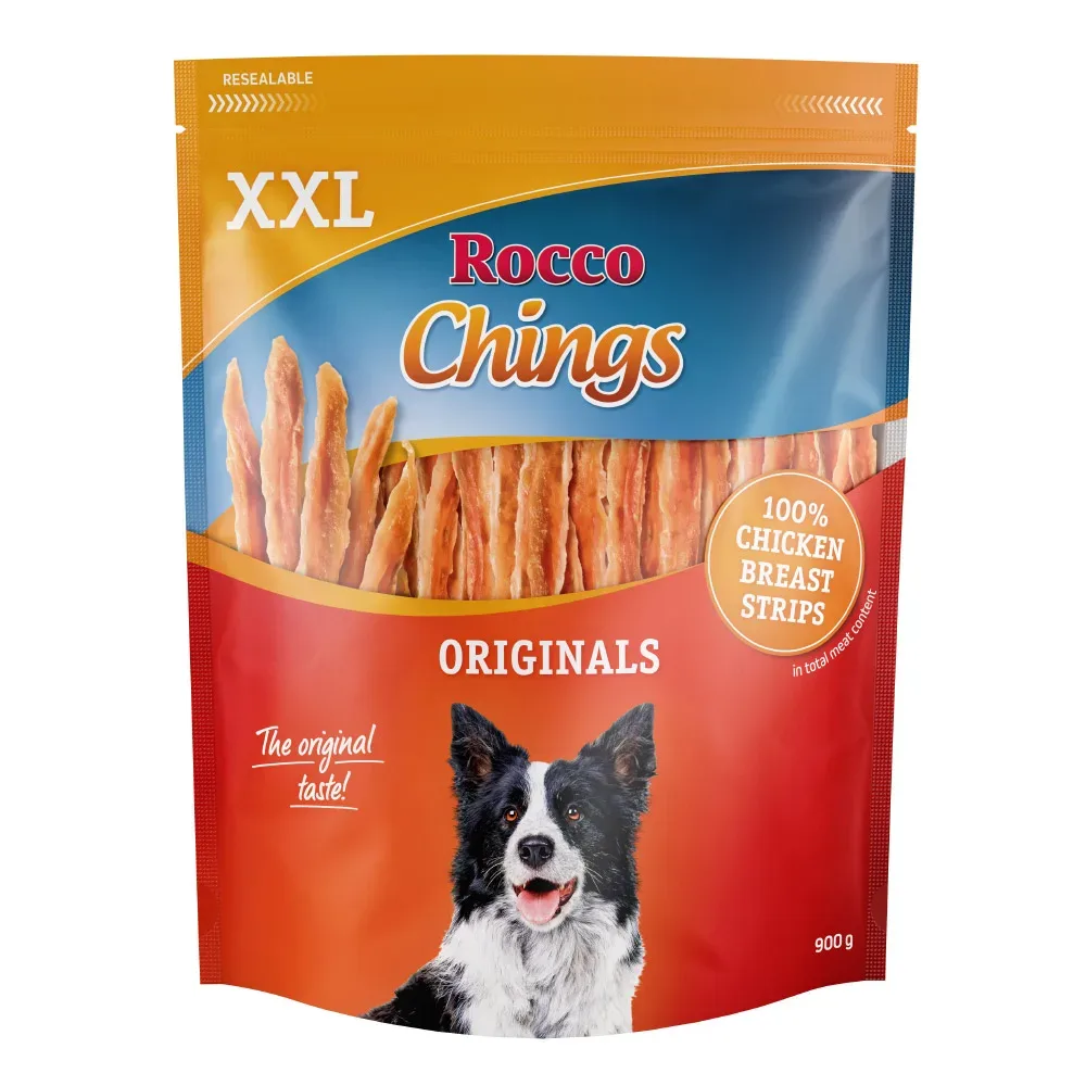 Kombi-Paket: Rocco Hundesnacks - Chings XXL Hühnerbrust in Streifen (900 g) + Cubes Huhn (4 x 150 g)