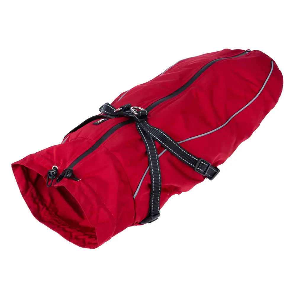 TIAKI Hundemantel mit Geschirr Arkon, rot - ca. 55 cm Rückenlänge