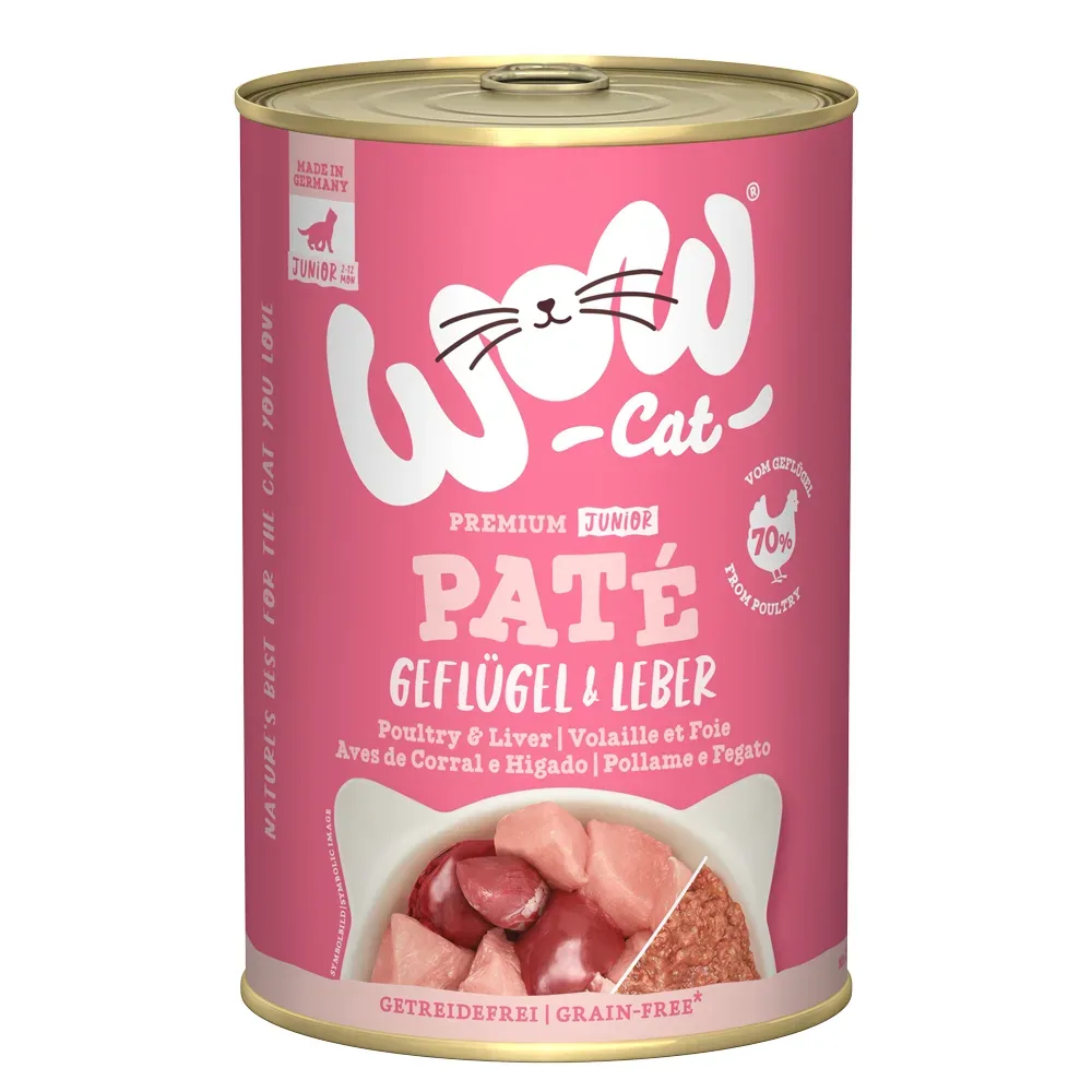 Sparpaket WOW Cat Junior 12 x 400 g - Geflügel & Leber