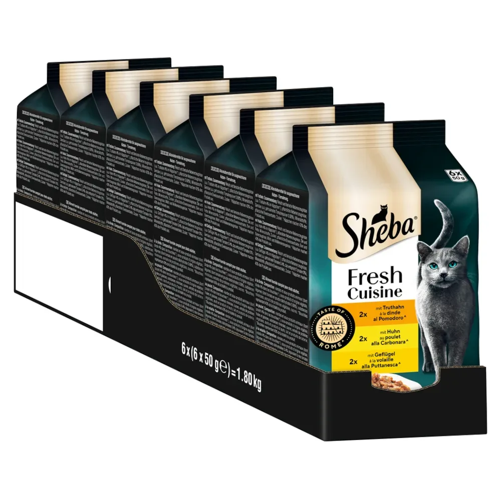 Sparpaket Sheba Fresh Cuisine Taste of Rome 36 x 50 g - Truthahn, Huhn & Geflügel in Sauce