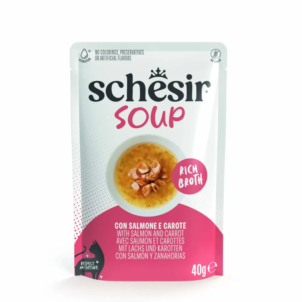 Sparpaket Schesir Cat Soup 24 x 40 g - Lachs und Karotte