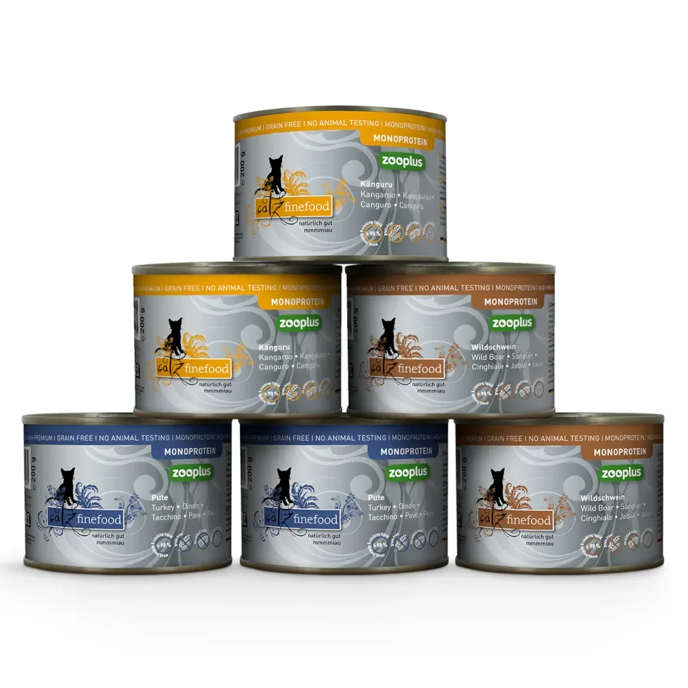 Mixpaket catz finefood Monoprotein zooplus 24 x 200 g - 3 Sorten (Pute, Känguru, Wildschwein)