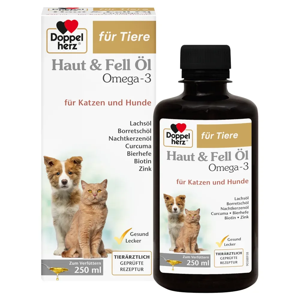 Doppelherz Haut & Fell Öl Omega-3 für Katzen und Hunde - Sparpaket: 2 x 250 ml