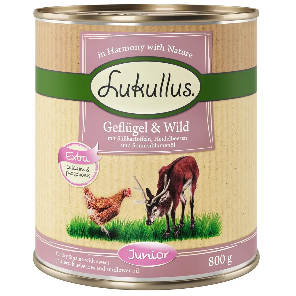 Sparpaket Lukullus Naturkost 24 x 800 g - Junior Geflügel & Wild (getreidefrei)