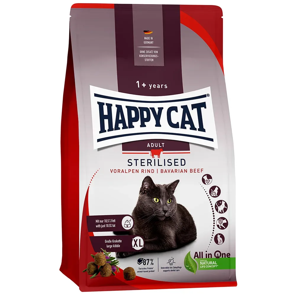 Happy Cat Sterilised Adult Voralpen-Rind - Sparpaket: 2 x 4 kg
