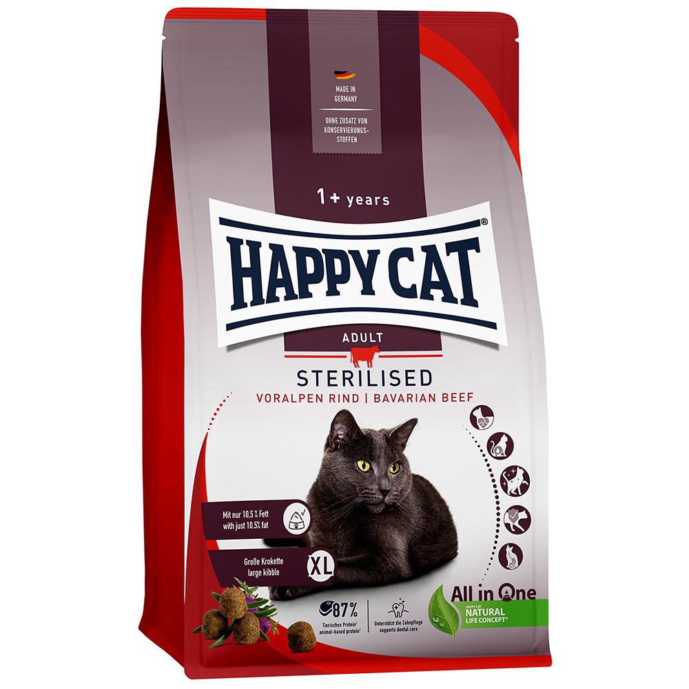 HAPPY CAT Trockenfutter Katze Adult, Sterilised, Voralpen-Rind 10 kg
