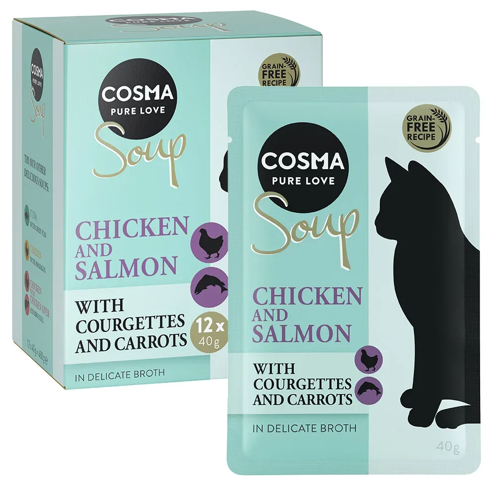Sparpaket Cosma Soup 24 x 40 g - Hühnchenbrust & Lachs mit Zucchini & Karotte