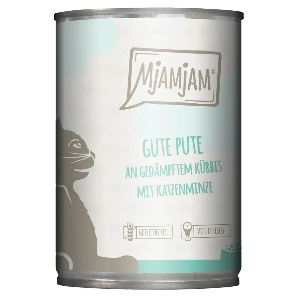 Sparpaket MjAMjAM Katzenfutter 24 x 400 g - gute Pute an gedämpftem Kürbis