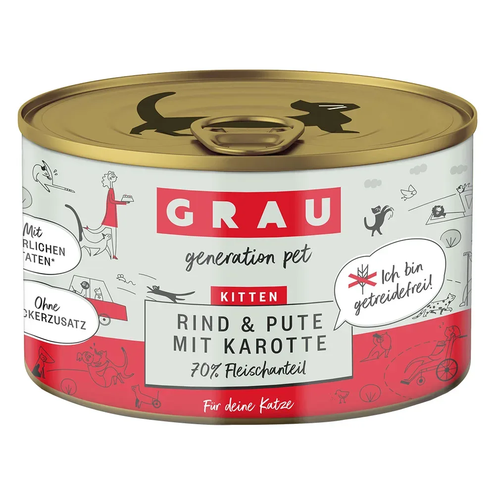 Sparpaket GRAU Kitten Getreidefrei 12 x 200 g - Truthahn & Forelle