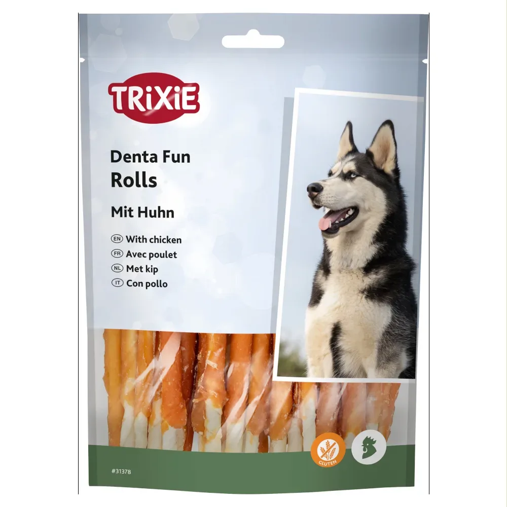 Trixie Denta Fun Rolls mit Huhn - Sparpaket: 60 Stück, ca. 12 cm (480 g)