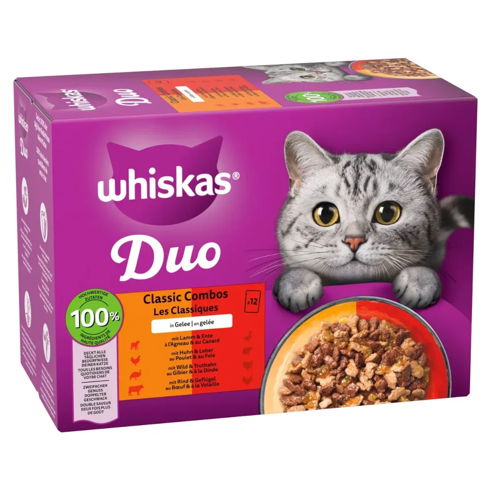 Jumbopack WHISKAS DUO Portionsbeutel 96 x 85 g - Classic Combos in Gelee