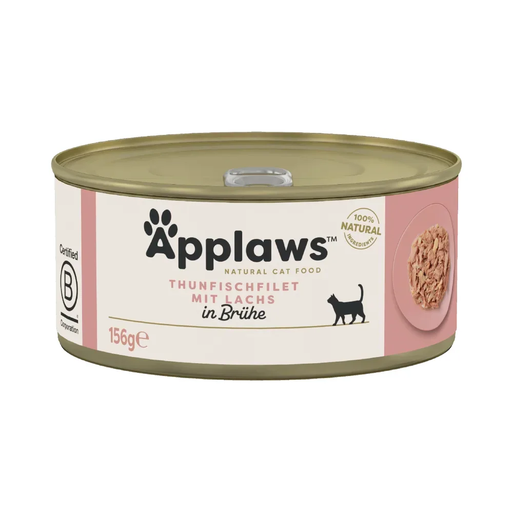 Sparpaket Applaws in Brühe 24 x 156 g - Thunfischfilet & Lachs