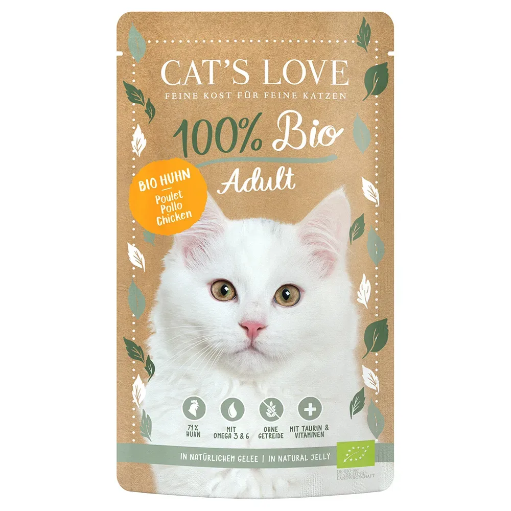 Sparpaket Cat's Love Bio 12 x 100 g - Bio-Huhn