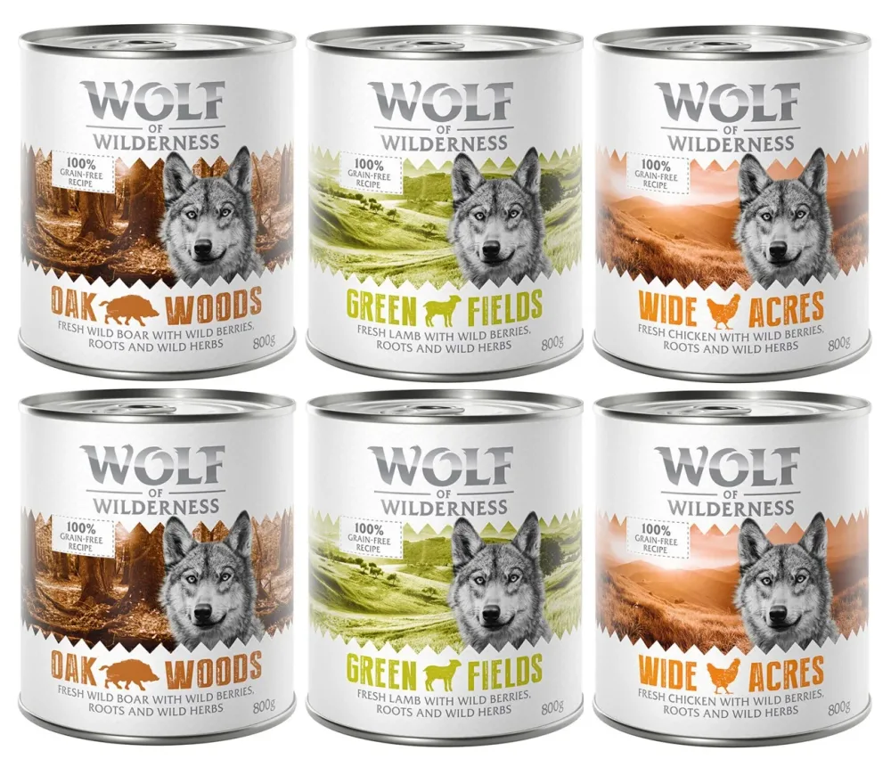 Mix-Pakete Wolf of Wilderness Adult - 6 x 800 g Wildschwein, Huhn, Lamm
