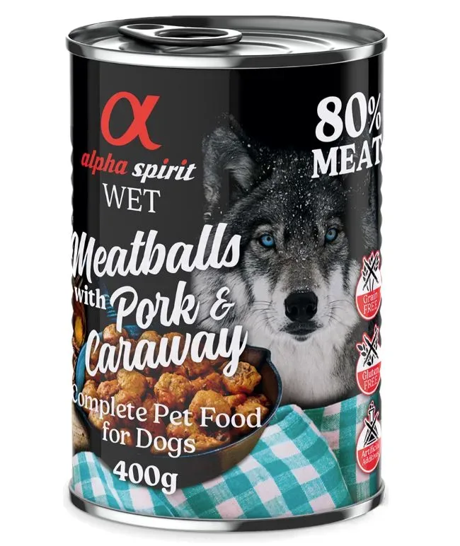 alpha spirit Dog Meatballs 6 x 400 g - Schwein & Kümmel