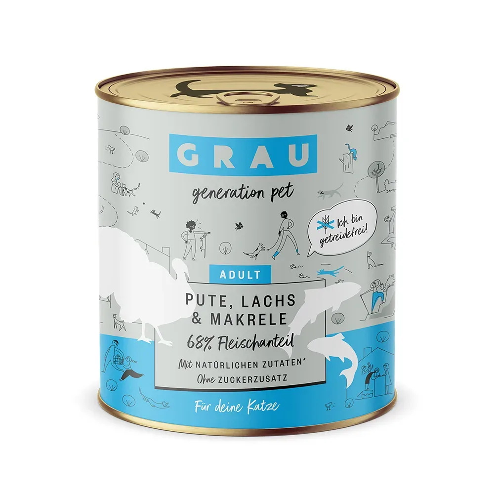 GRAU Adult Getreidefrei 6 x 800 g - Pute, Lachs & Makrele