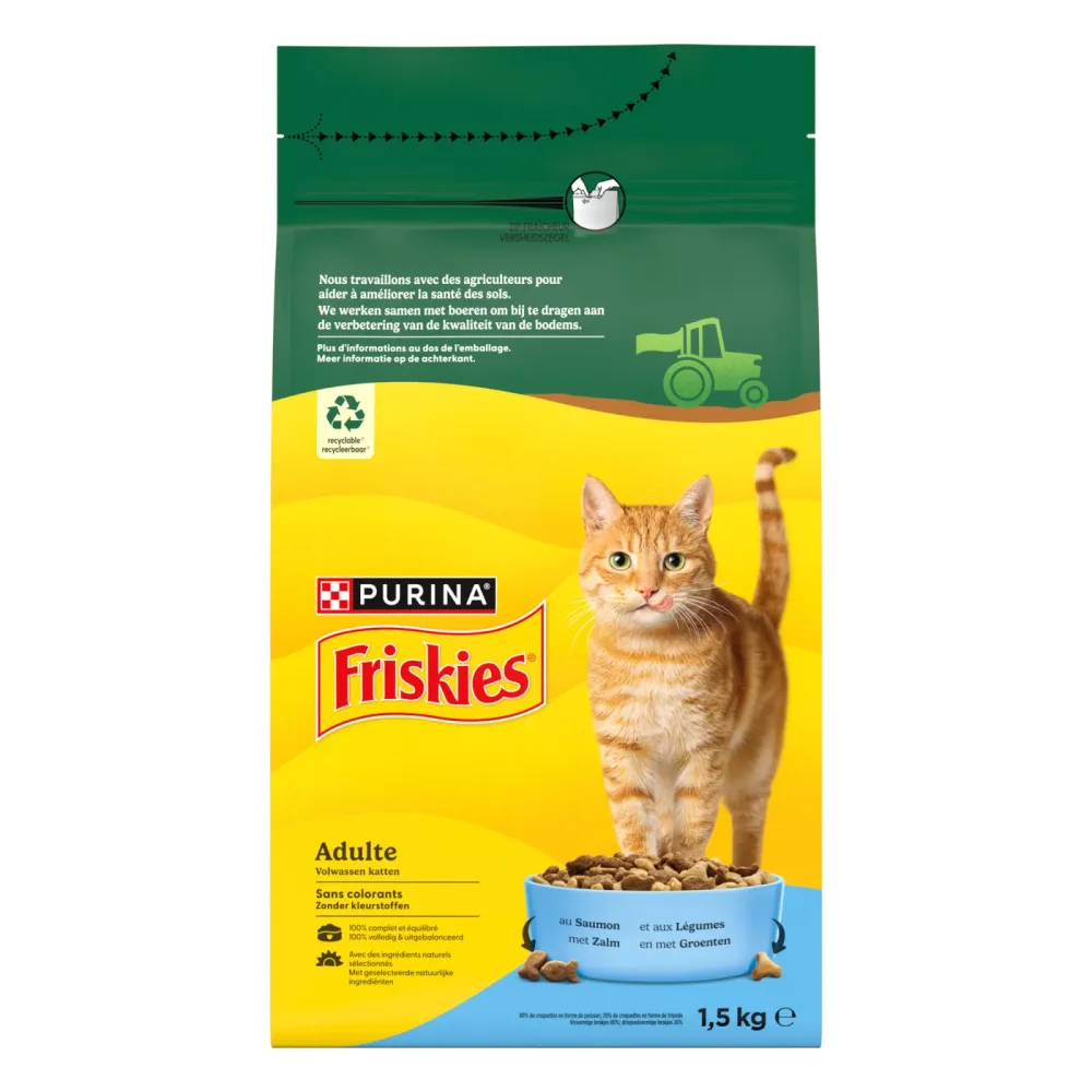 PURINA Friskies Adult Katze mit Lachs und Gemüse - Sparpaket: 3 x 1,5 kg