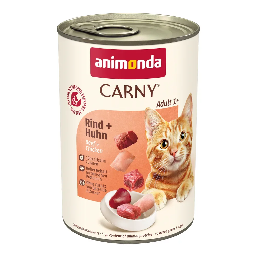 animonda Kombi-Paket: 12 x 400 g Carny Adult + 20 x 15 g Milkies Selection - Rind & Huhn + Milkies Snack (4 Sorten)