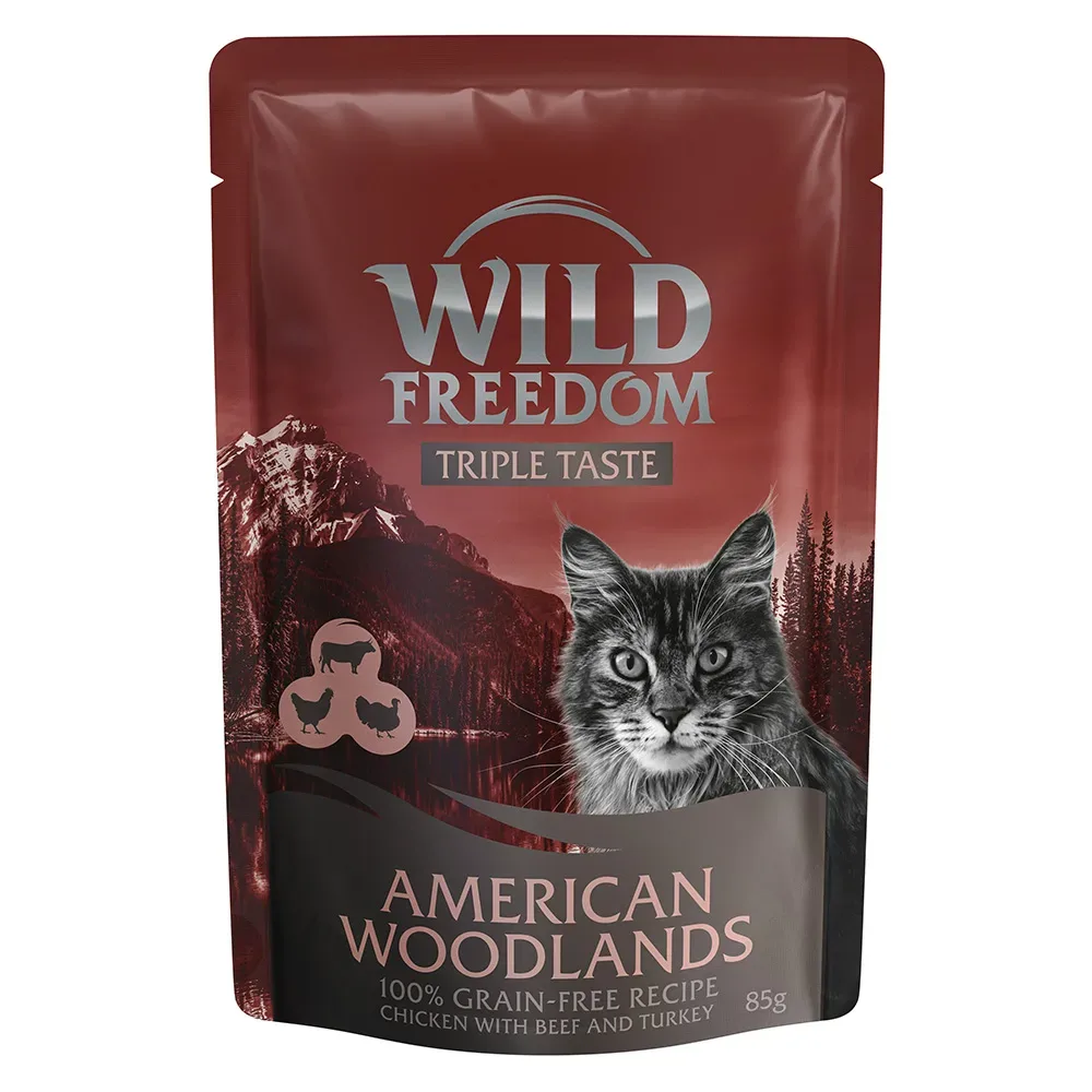 Wild Freedom Triple Taste Pouches 8 x 85 g - American Woodlands - Huhn mit Rind & Truthahn