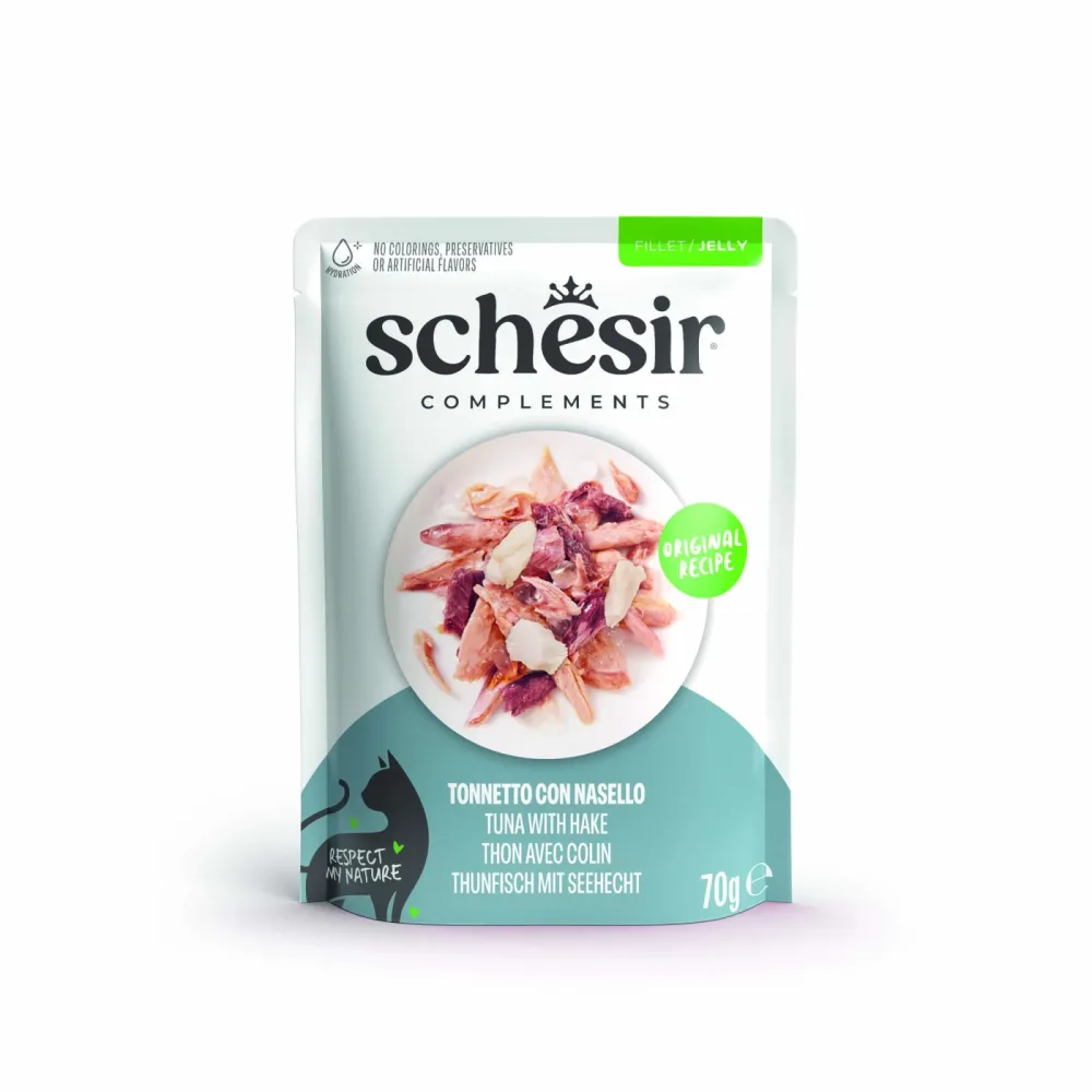 Schesir Complements Filet in Gelee 6 x 70 g in Beuteln - Thunfisch mit Seehecht