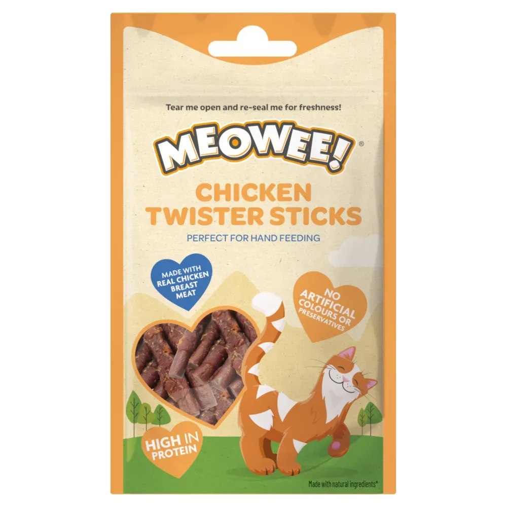 2 + 1 gratis! 3 x Meowee! Chicken Twister Sticks - 3 x 31 g