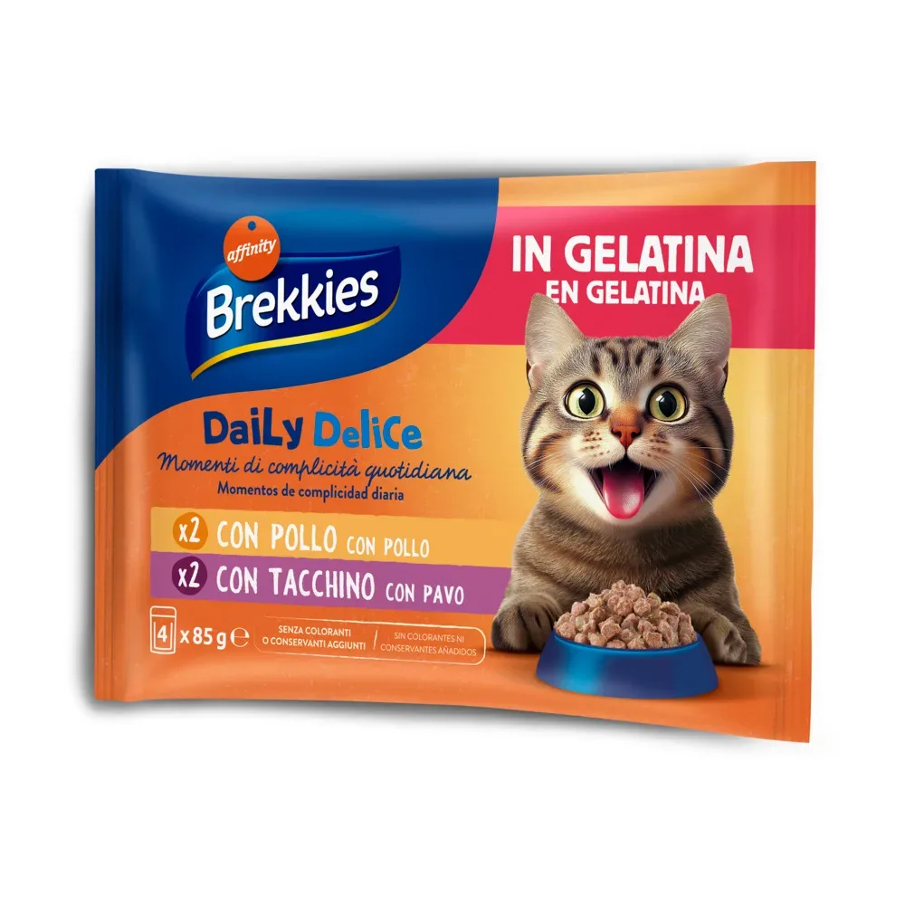 Brekkies Daily Delice 4 x 85 g - Huhn & Truthahn in Gelee