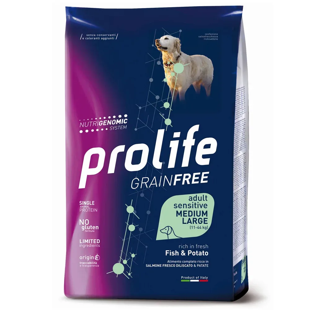 Sparen im Multipack! 2 x Prolife - 2 x 10 kg Grain Free Adult Sensitive Medium/Large Fisch & Kartoffeln