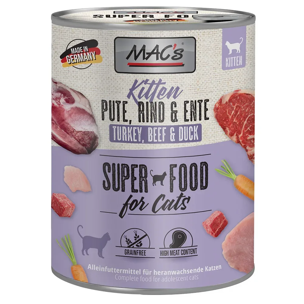 Sparpaket MAC´s Cat 12 x 800 g - Kitten (Pute, Rind & Ente)
