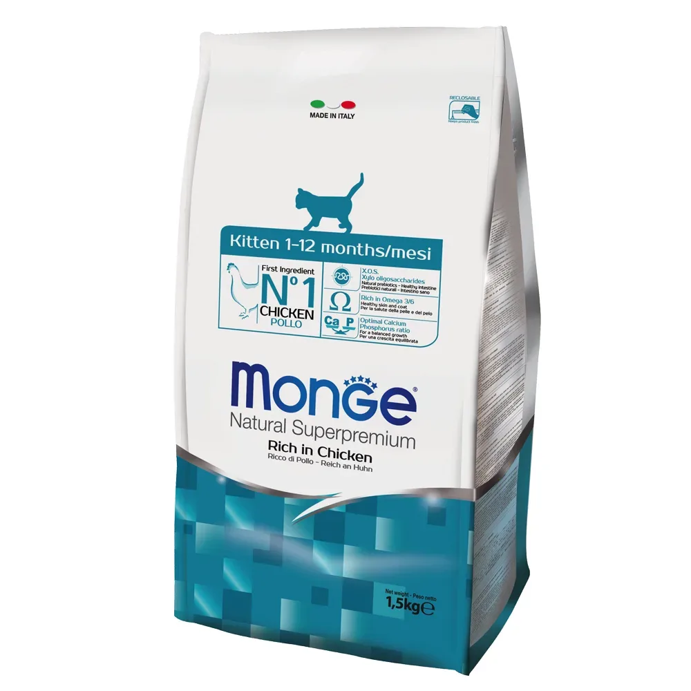 Sparpaket: 3 x 1,5 kg Monge Natural Superpremium Katzenfutter -  Kitten