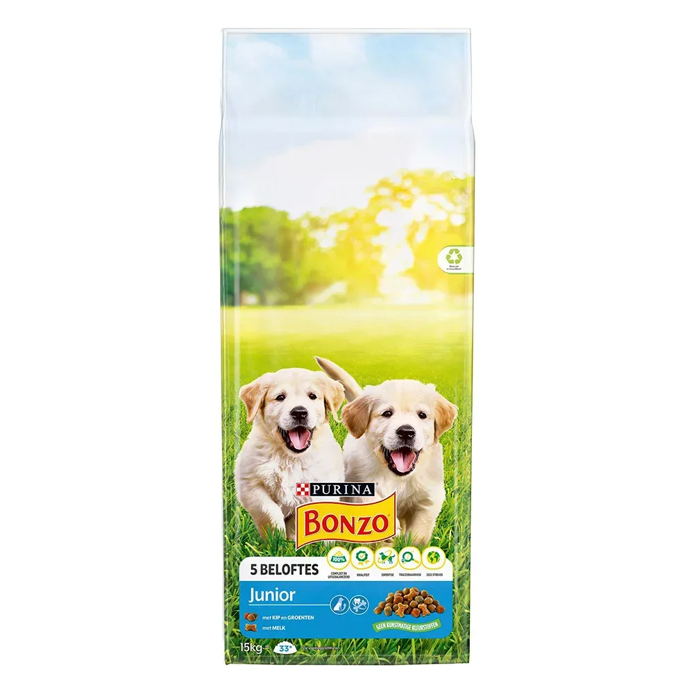 Bonzo junior mit Huhn, Gemüse und milk Futter für Hunde - Doppelte Verpackung: 2 x 15 kg