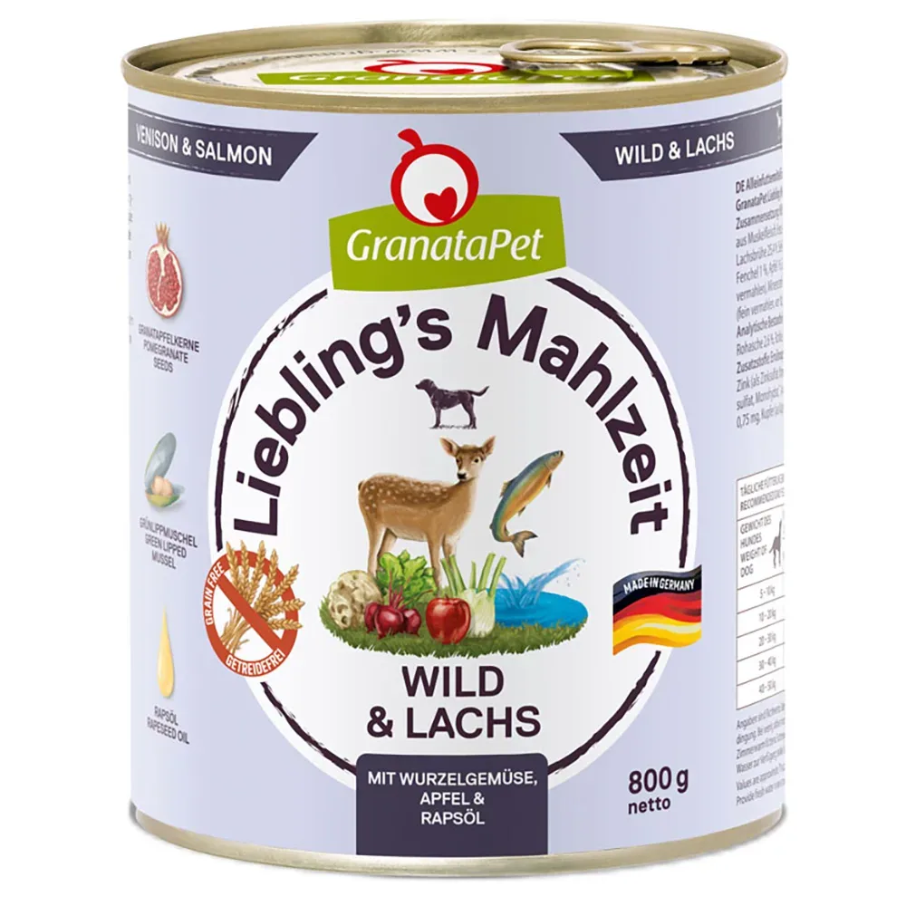 Sparpaket GranataPet Liebling's Mahlzeit 12 x 800 g - Wild & Lachs mit Wurzelgemüse, Fenchel, Apfel & Rapsöl