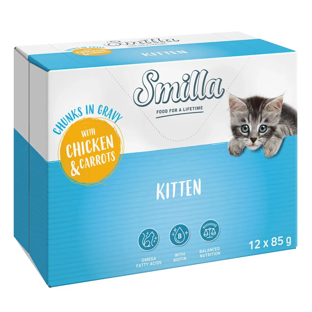 Smilla Frischebeutel Kitten Häppchen in Sauce mit Gemüse - Huhn und Karotten (24 x 85 g)