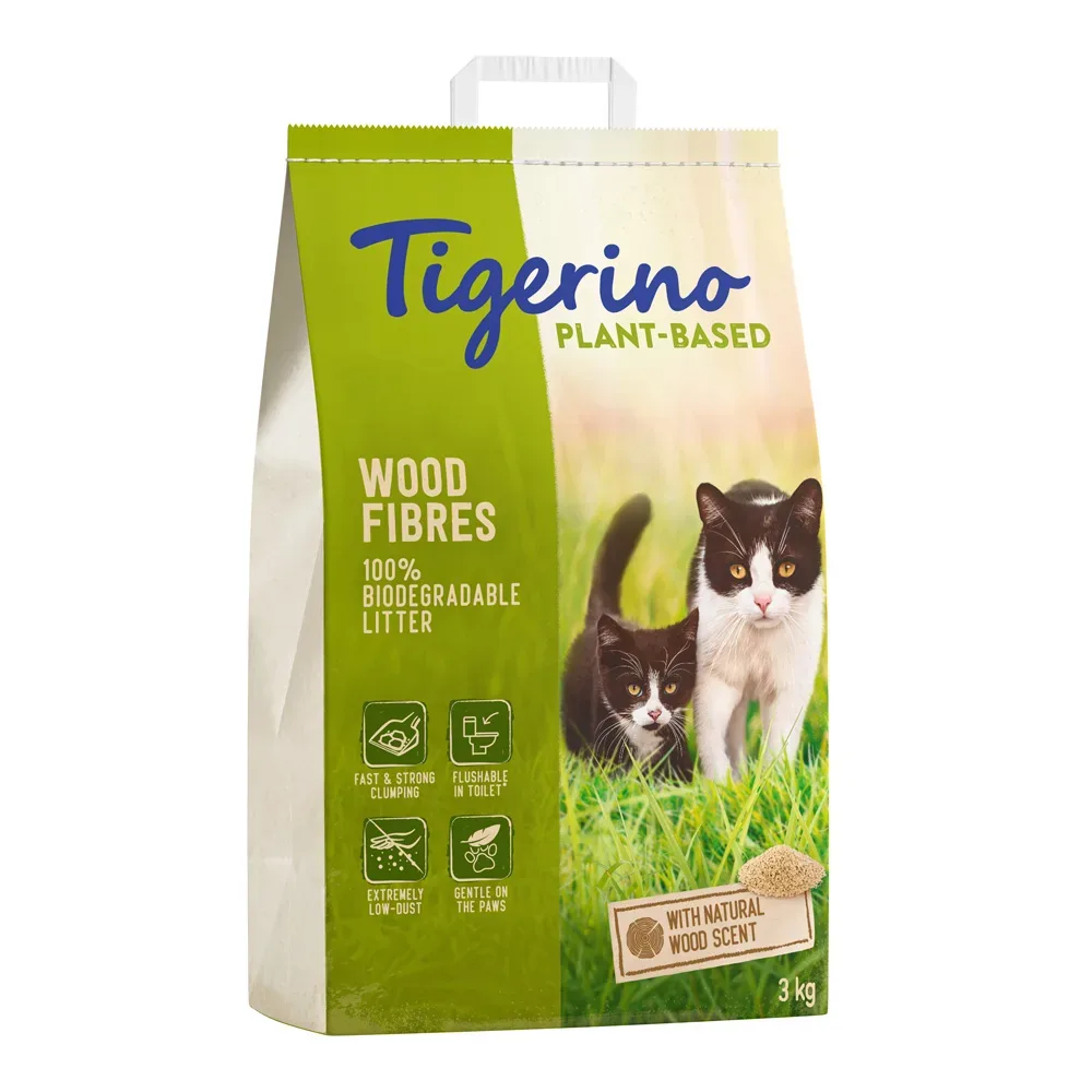 Tigerino Plant-Based Holzfaser Katzenstreu - Natürlicher Holzgeruch, parfümfrei - 7 l (3 kg)