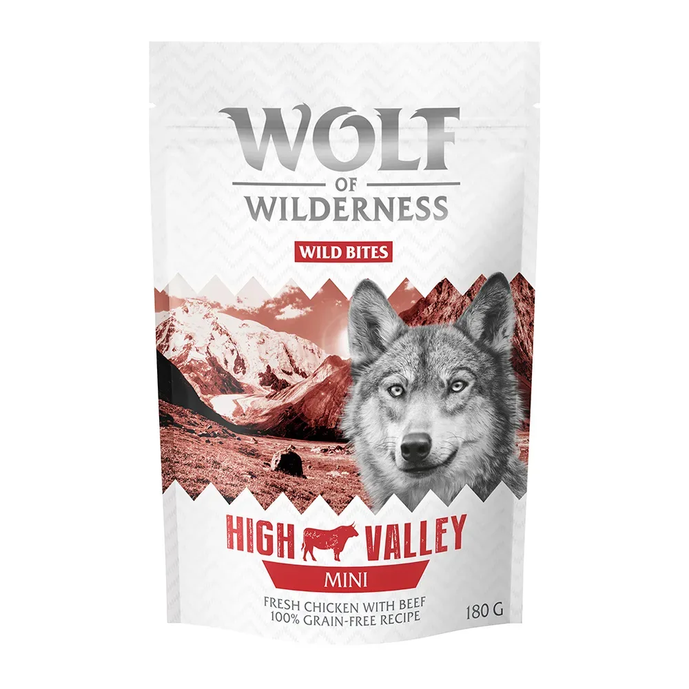 Wolf of Wilderness Snack - Wild Bites 180 g - MINI High Valley - Rind & Huhn (kleine Würfel)
