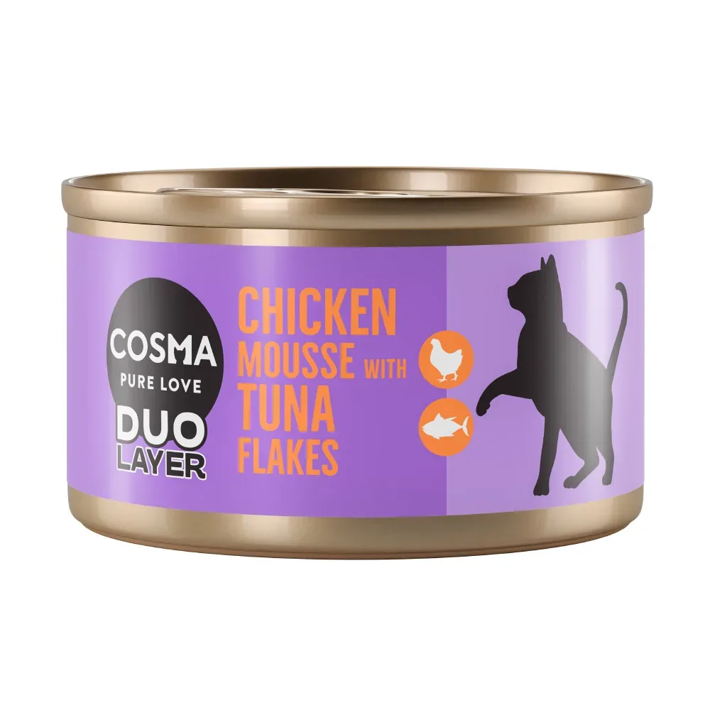 Sparpaket Cosma DUO Layer 24 x 70 g - Hühnchenmousse mit Thunfischstückchen