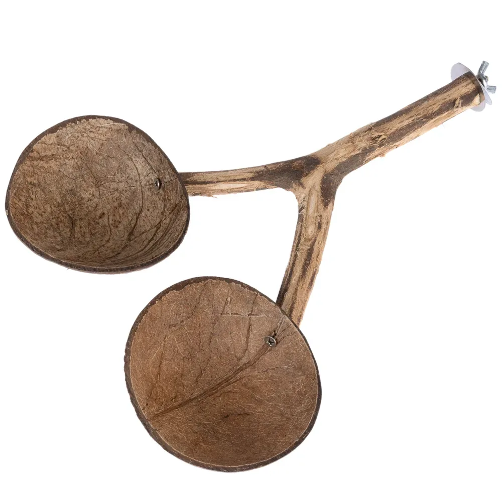 TIAKI Sitzstange mit Kokosnuss-Näpfen - L 30 x B 22 x H 5 cm