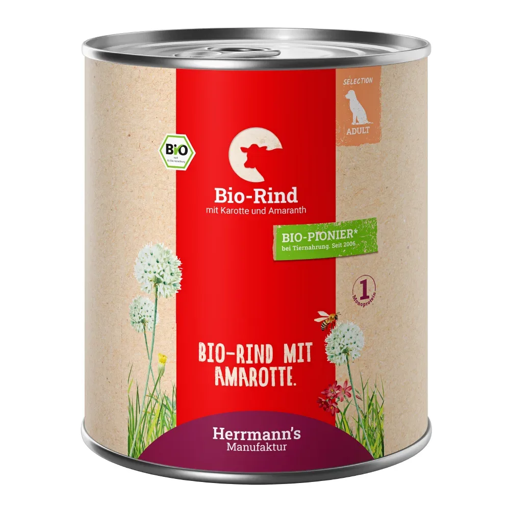Herrmann´s Bio-Menü / Menü Sensitive 6 x 800 g - Bio-Rind mit Bio-Karotten und Bio-Amaranth