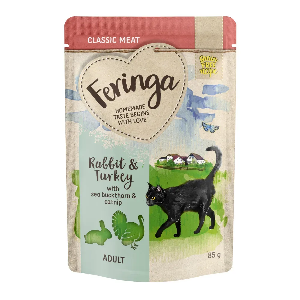 Sparpaket Feringa Classic Meat Menü Pouch 48 x 85 g - Kaninchen & Truthahn mit Sanddorn