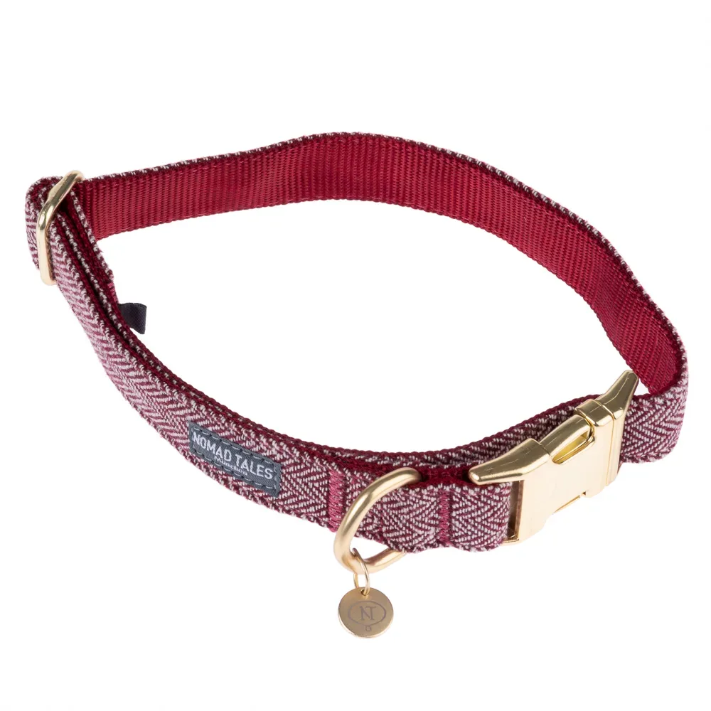 Nomad Tales Calma Halsband, burgundy - Passende Leine: 200 cm lang, 20 mm breit