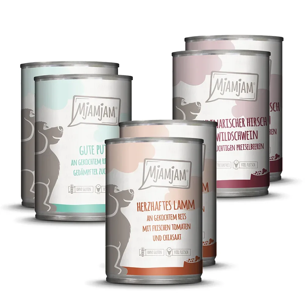 Sparpaket MjAMjAM Adult Hund 24 x 400 g - Mixpaket II (3 Sorten)