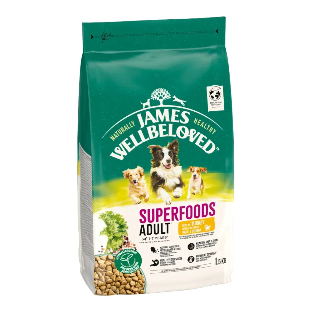James Wellbeloved Superfoods Adult Dog Hypoallergenic Truthahn mit Grünkohl & Quinoa - 1,5 kg