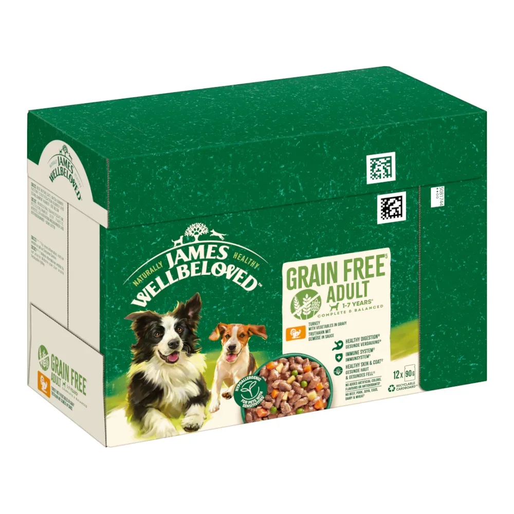 James Wellbeloved Adult Dog Hypoallergenic Truthahn mit Gemüse in Sauce - Sparpaket: 24 x 90 g